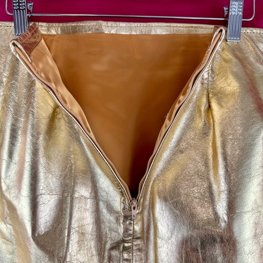 Vintage Gold Metallic Leather Mini Skirt Disco Glam Party Festival 90s Size 12 - Picture 8 of 16